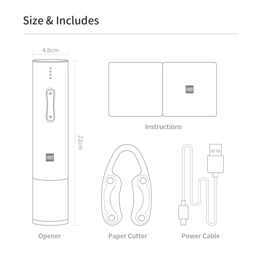 Original Xiaomi Huohou Automatic Wine Bottle Opener Kit Electric Corkscrew With Foil Cutter Automatic Wine Bottle Opener (17)