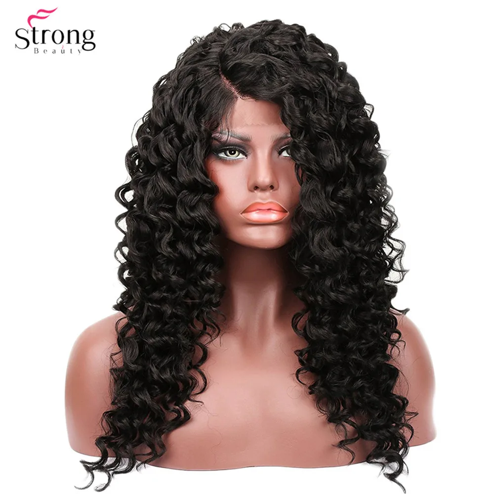 StrongBeauty 2" синтетический синтетические волосы на кружеве парик для женщин длинные глубокая волна черный Искусственные парики