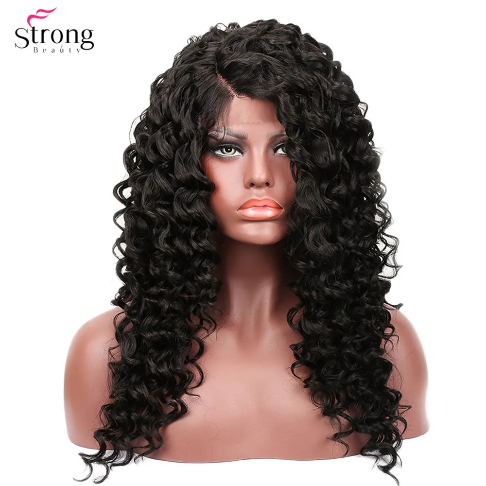 StrongBeauty 24 &quotсинтетический кружевной передний парик для женщин длинные черные