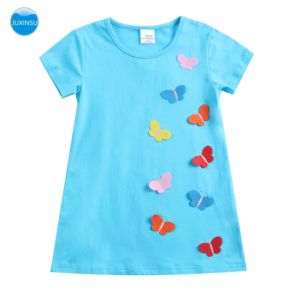JUXINSU/хлопковые летние платья с короткими рукавами и бабочками для маленьких девочек; детская одежда для детей; для детей