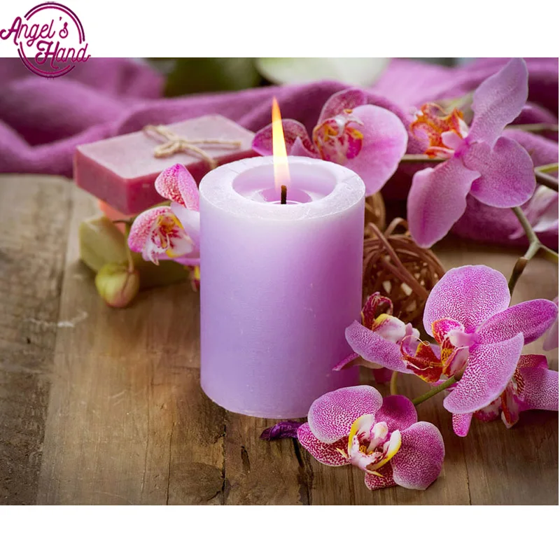 

full square diamond 5D DIY diamond painting Orchid&candle diamond embroidery Cross Stitch Rhinestone mosaic decoration