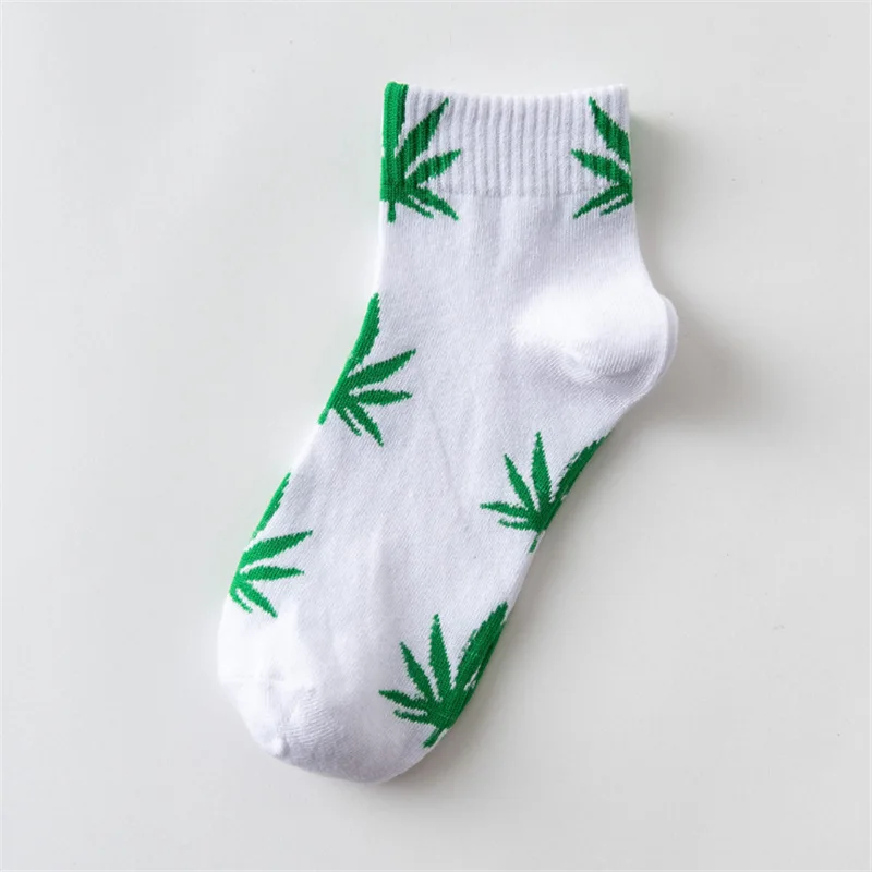 Moda Socmark Summer Women Men's Funny Ankle Socks Hemp Meias Long Happy Maple Leaf sokken Cotton Weed Grass White Black Socken - Цвет: 52157