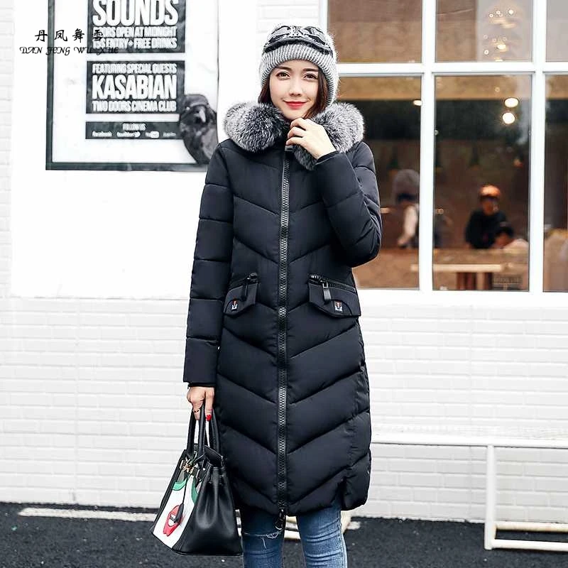 DanFengWuXue New 2017 Warm Winter Jacket Women Big Fur