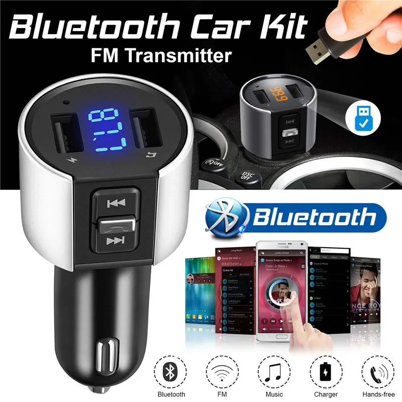 

Car MP3 Player Bluetooth Handsfree Kit FM Transmitter Cigarette Lighter Dual USB Charging Battery Voltage Detection U Disk Play
