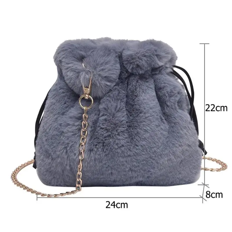 Новая женская мягкая сумка из искусственного меха, женская дизайнерская плюшевая сумка на шнурке, сумка-ведро, сумка на плечо, плюшевая