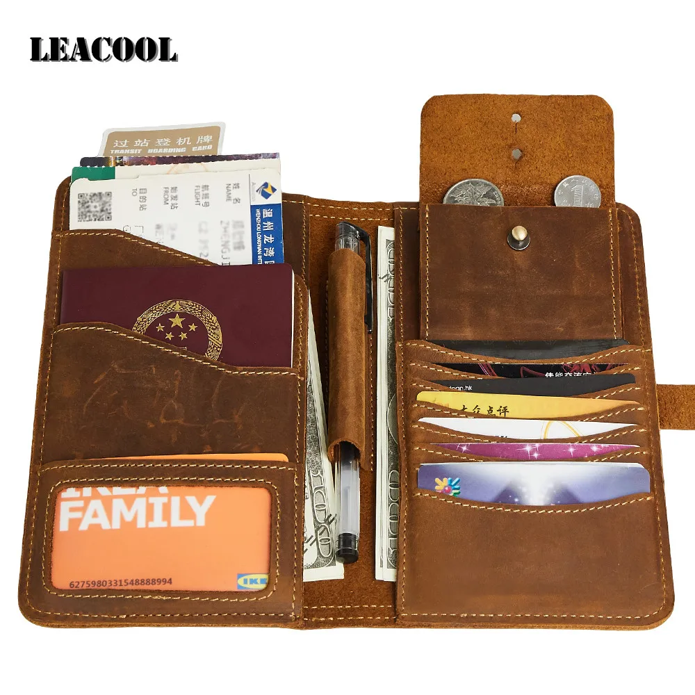 

100% Genuine Leather Passport Travel Holder Multi-Function Credit Card Package ID Document Multi-Card Storage Pack Clutch
