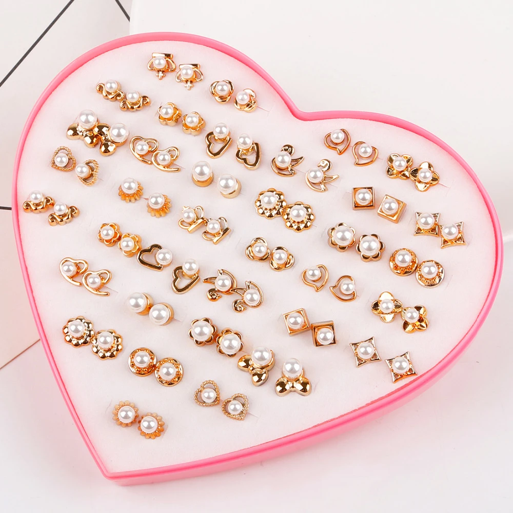 Conjunto pendientes hipoalergénicos para mujer y niña, 36 par/lote de cuentas de perlas, diseño de moda, regalos, Bisutería|Aretes| - AliExpress