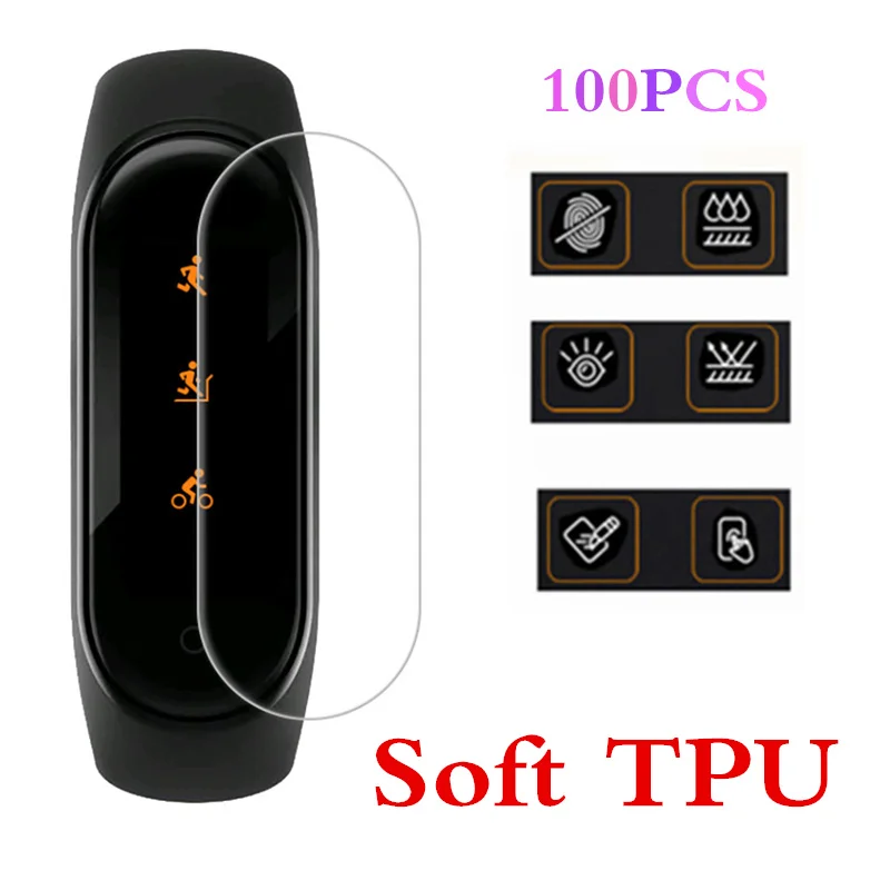 100 ⑤ упак. для Xiaomi Mi Band 4 защитная пленка Мягкий ТПУ экран умный Браслет полная