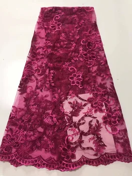 

Nigeria Cord Embroidered Mesh Tulle Lace Fabric 2019 High Quality Pink Gold Line Lace Guipure African French Net Lace Fabric