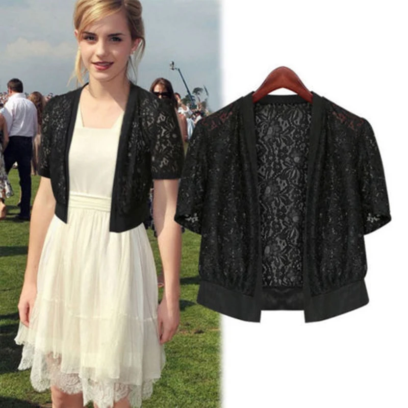 

Summer Women Shawl Pashmina Lace Floral Slim Short Open Stitch Ladies Tops Shirt Short Blouse HOT