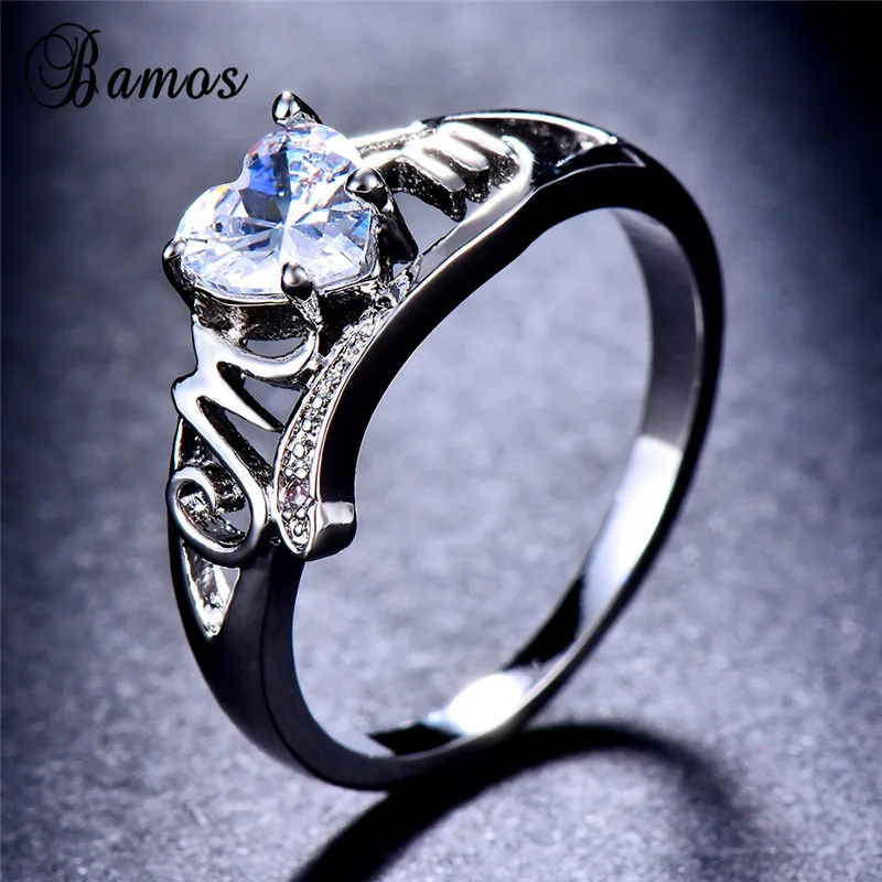 Luxury Female Love Heart Ring Romantic MOM Letter Engagement Ring Mother's Day Gift 925 Sterling Silver Wedding Rings For Women