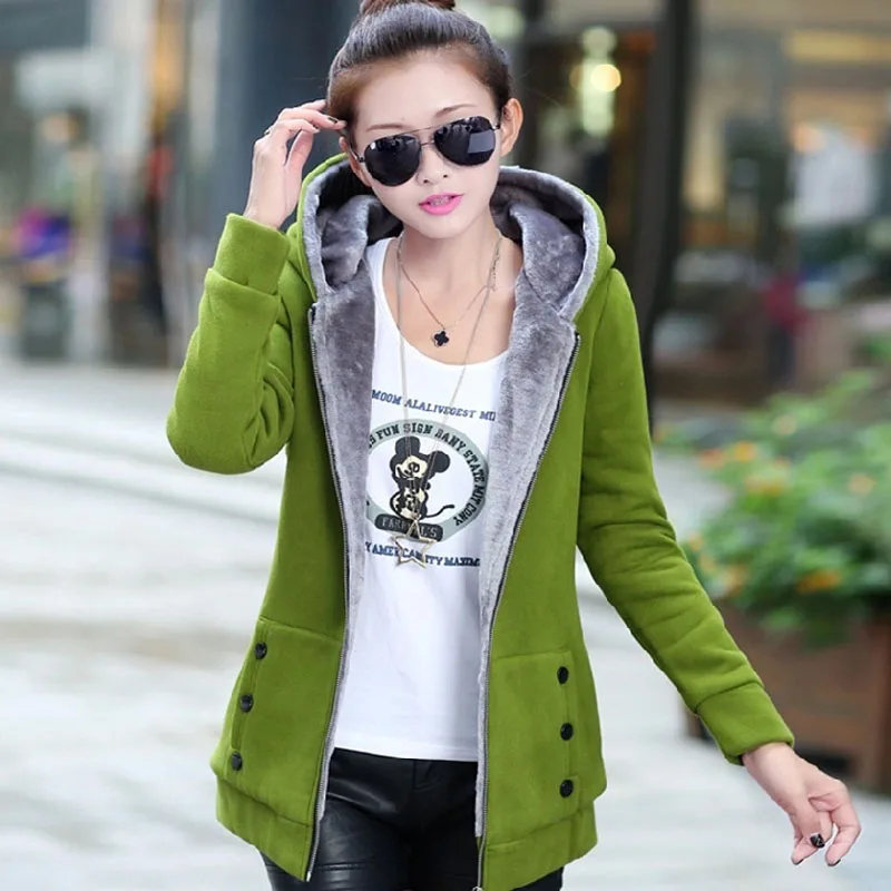 Warm Jackets Women Long Sleeve Hooded Neck Zipper 