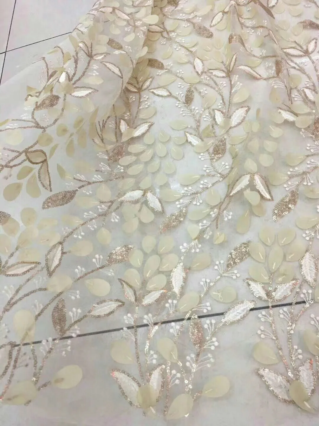 Melody Organza French Laces Fabric 3D Sequins Flower Embroidery High Quality Tulle Net Lace Soft