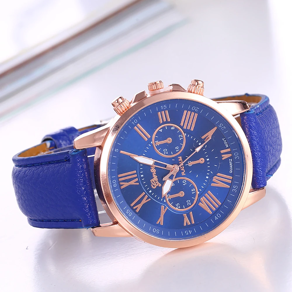 

2018 Fashion Women Triocular Double Layer Leather Band Quartz Analog Wrist Watch Geneva Watches