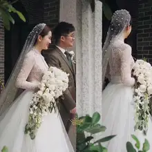 Свадебные вуали с белым жемчугом, фатиновые Длинные Свадебные вуали цвета слоновой кости, однослойные вечерние вуали с гребнем, свадебные аксессуары, длина 3M