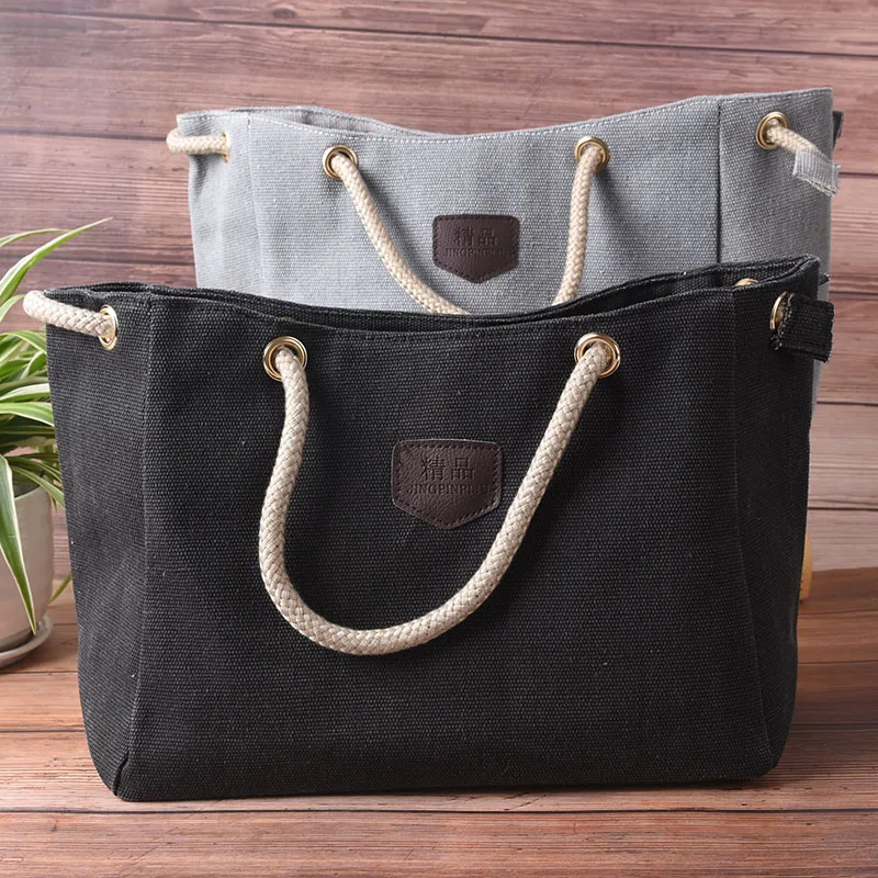 Women Casual Canvas Handbags Large Capacity High Quality Female Vintage Solid Multi-pocket Lady Totes Single Shoulder Bag