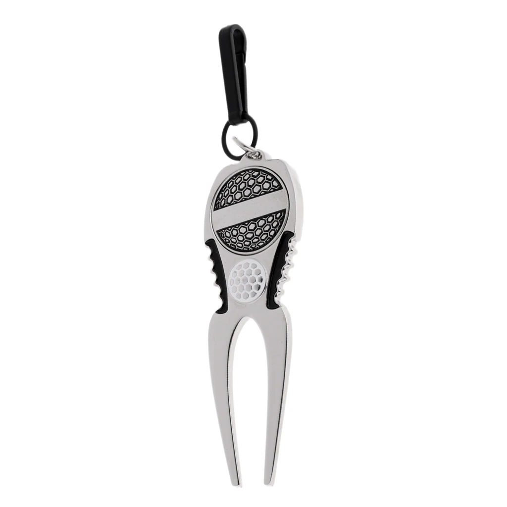 Multi-functional Zinc Alloy Magnetic Ball Marker Pitch Repairer Non-slip Solid Golf Divot Tool with Clip for Golf Bags Carts