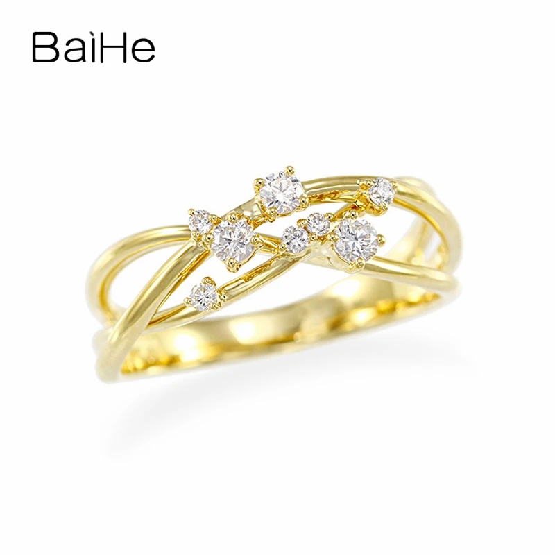BAIHE однотонное 14K желтое/белое золото 0.20ct круглая огранка H/SI натуральные