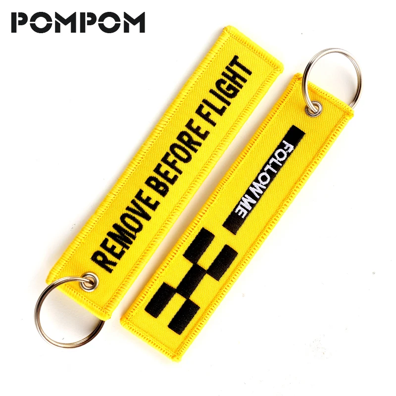 5-PCS-LOT-Remove-Before-Flight-Keychain-FOLLOW-ME-Yellow-Keychain-Jewelry-Embroidery-Safety-Tag-llavero