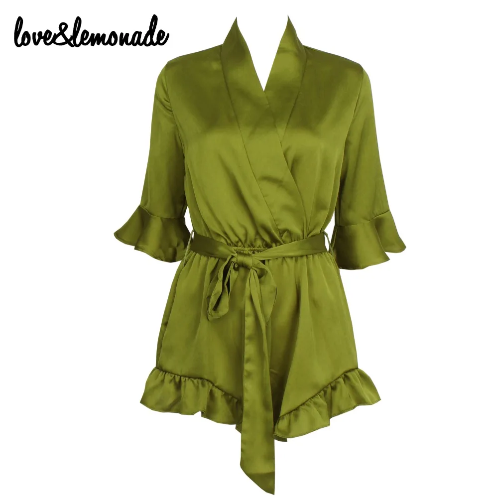 

Love&Lemonade Green V-Neck Sleeve Flounced Playsuits TB 9275