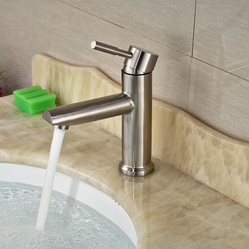 

Brushed Nickel Deck mount Countertop Sink Mixer Taps One Lever One Hole Vessel Sink Bathroom Faucet