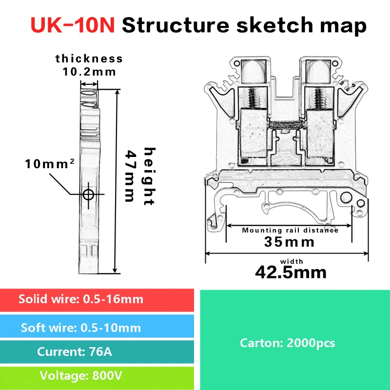 UK10N 2 шт. Электрический провод винтовые клеммы соединители UK1.5 UK2.5 UK3N UK5N UK6N UK16N UK25N-240N быстрый монтаж обжимной терминал