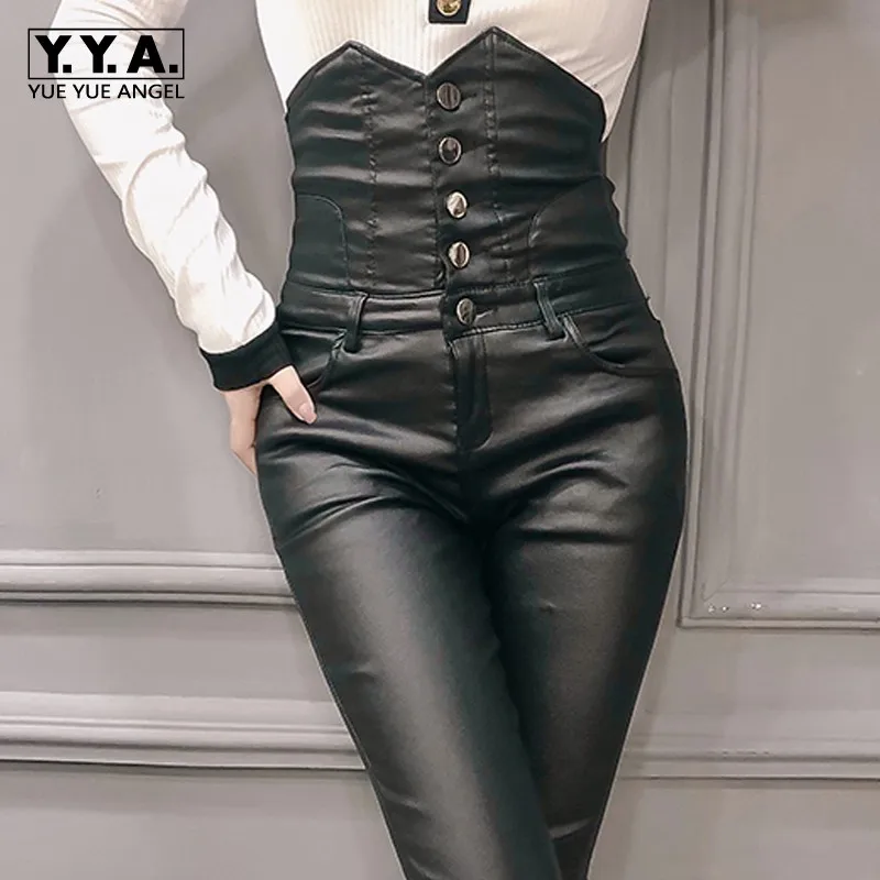 Hot selling European and American High Waist PU leather pants Skinny Leggings Pants
