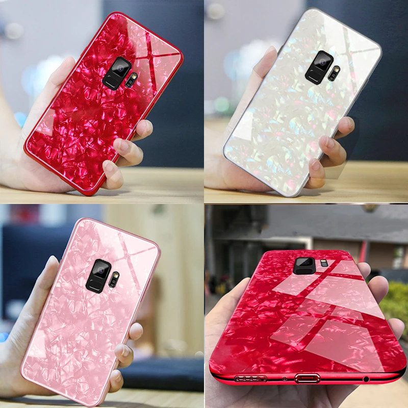 

Note 9 Phone Case For Samsung S9 Case Tempered Glass Hard Conch Shell Cover For Samsung Galaxy S8 Plus Coque For Samsung S8 Case