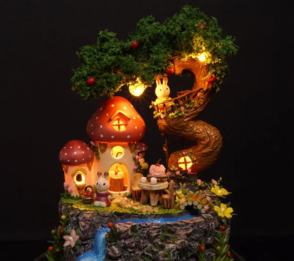 Doll House DIY Music Box Miniature Dollhouse Model Dust Cover Wooden Furnitures Dolls Houses Toys for Children Birthday Gift