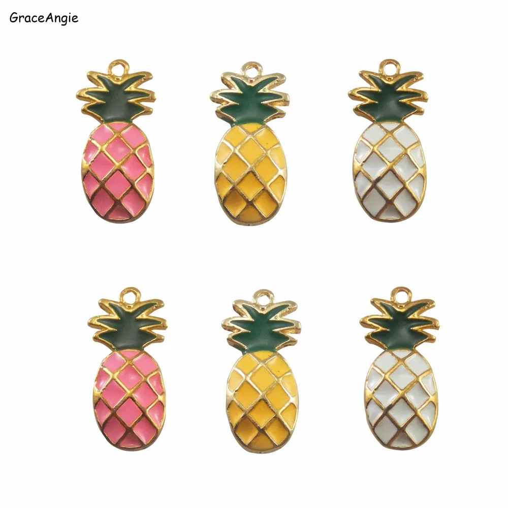 

GraceAngie 6PCS Pineapple Fruit Style Pink Necklace Enamel Pendant Handmade Yellow Jewelry Charms Bracelet White DIY Findings