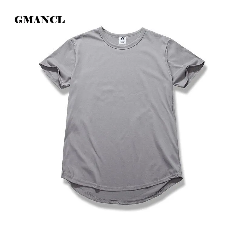 

New Curved Hem Hip Hop T-shirt Men Urban Kpop Extended T shirt Plain Longline Mens Tee Shirts Male Clothes Justin Bieber Kanye