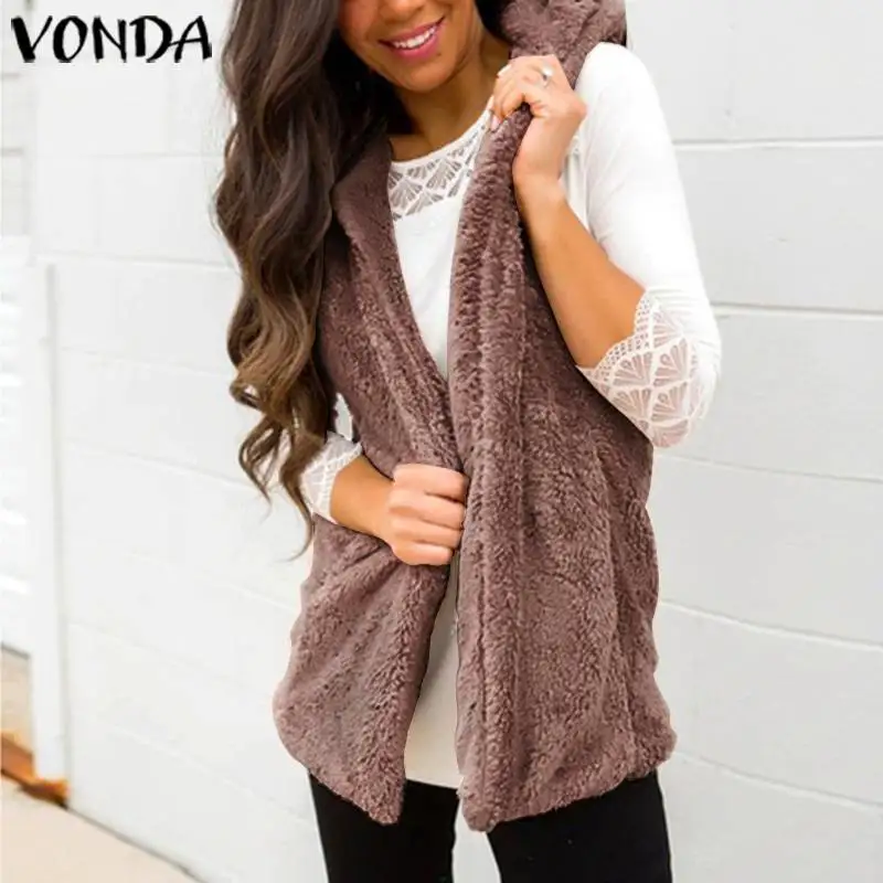 Online VONDA 2019 otoño invierno abrigo mujer Chaquetas sin mangas Casual suelta Rebeca chaleco camisetas de talla grande con capucha cálido prendas de vestir