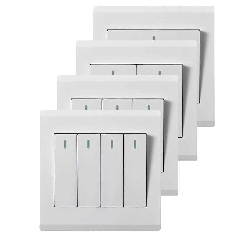 

1/2/3/4 Gang 1 2 Way Light Wall Switch Electrical Push Button White PC Frame Panel Switch For Home Living Room Bedroom 86*86mm