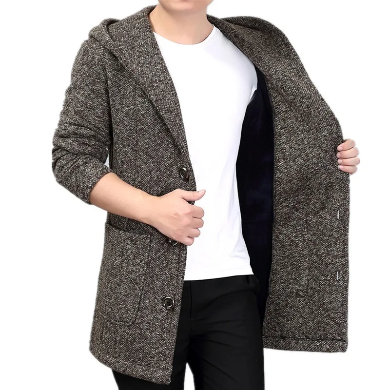 2022 New Korean  Men s  Winter Knit Wool Coat Plus Velvet 