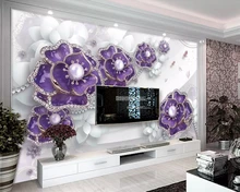 Beibehang Custom wallpaper exquisite three-dimensional purple flower jewelry TV background wall decoration mural 3d wallpaper Beibehang Custom wallpaper exquisite three-dimensional purple flower jewelry TV background wall decoration mural 3d wallpaper