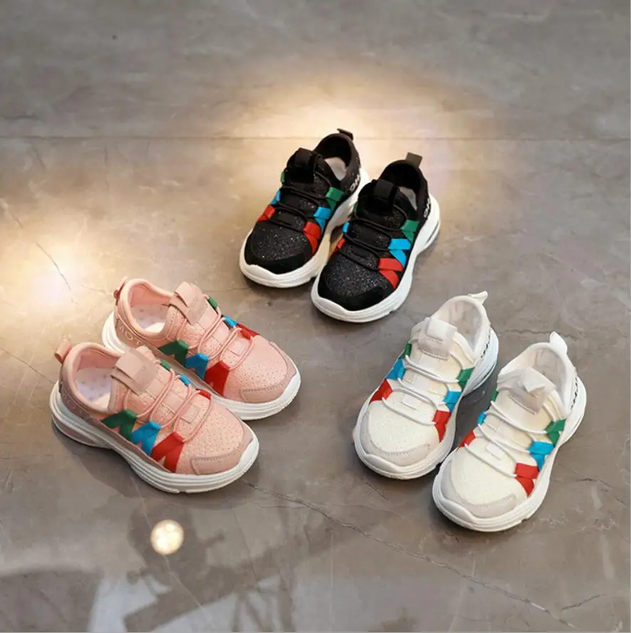 

2018 autumn new net breathable pink leisure sports running shoes for girls white shoes for boys brand kids shoes