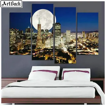

5d diamond painting city month landscape diamond embroidery full square 3d mosaic sticker living room decoration 1 set 4pcs