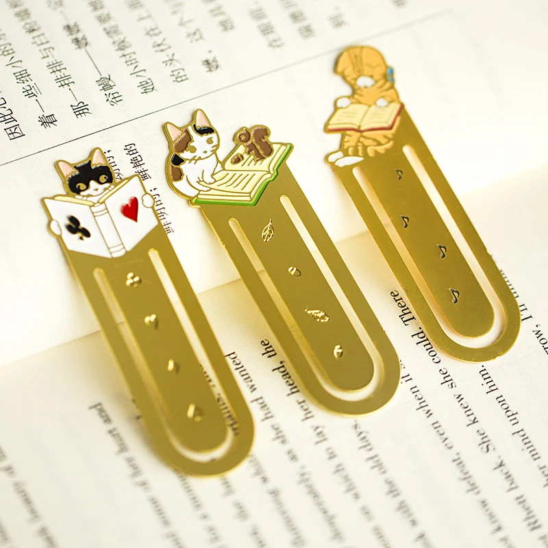 

4 pcs/lot Kawaii Cat Metal Bookmarks Cute Clip Pages Bookmark Cartoon Book Mark Tool School Office Supplies Stationery