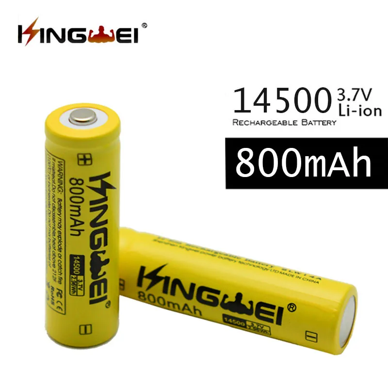 10 шт/партия kingwei 800 mAh 3,7 v 14500 AA литиевая аккумуляторная батарея батареи для лазерный светодиодный фонарик электронные аксессуары