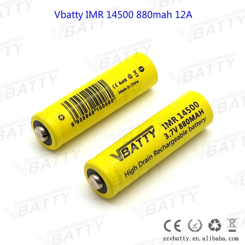 Vbatty IMR 14500 880mah 12A 3,7 V перезаряжаемый литий-полимерный аккумулятор с верхним цилиндром с кнопкой ICR14500 14500 750mAh Аккумулятор Liion(1 шт