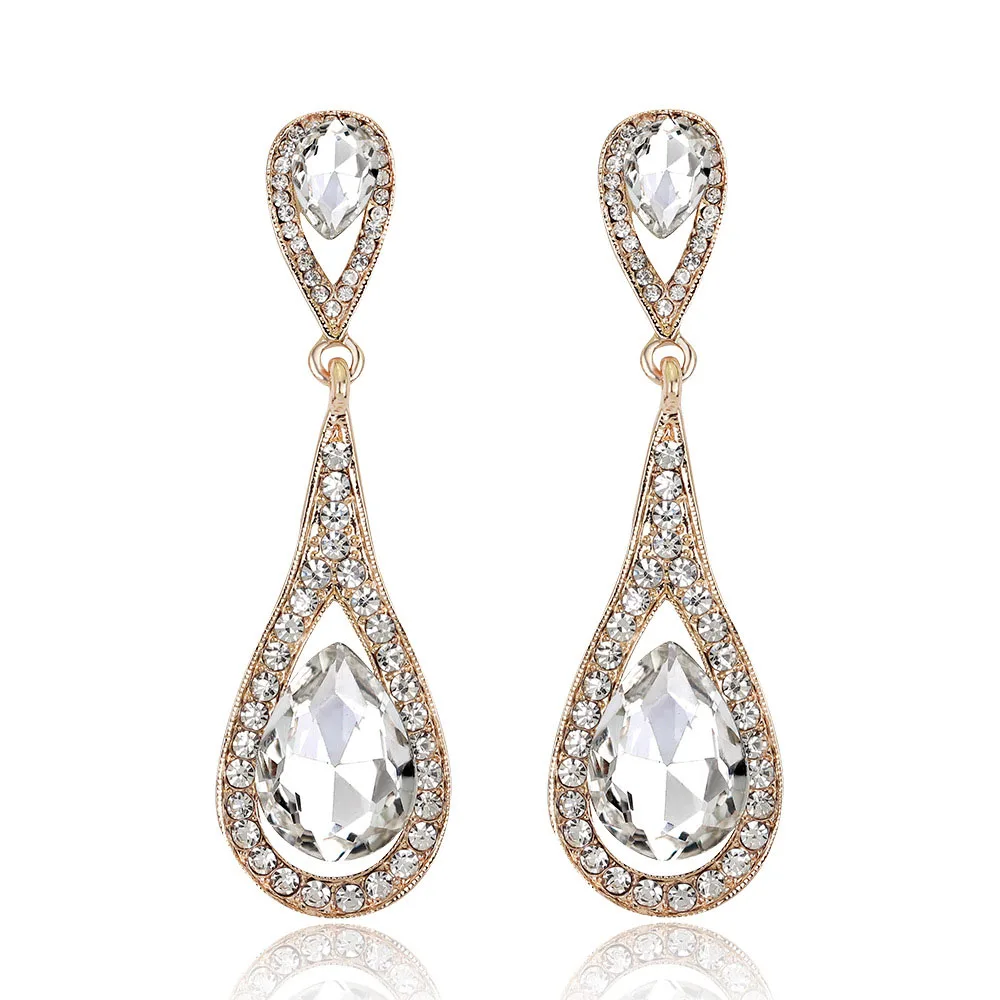 Роскошные Дизайнерские каплевидные серьги-капли с кристаллами шампанского для женщин, золотые, серебряные длинные висячие серьги, свадебные ювелирные изделия - Окраска металла: White