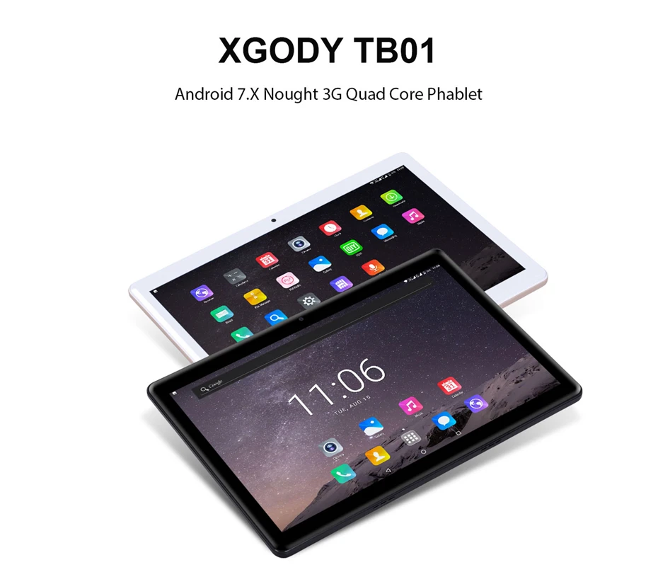 XGODY TB01 3g Phablet планшетный ПК 10,1 Android 7,0 1 ГБ 16 ГБ 1280x800 четырехъядерный MTK6580 WiFi 5MP телефонные звонки планшеты 5000 мАч