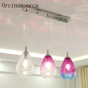 

Modern minimalist LED glass chandelier living room restaurant bar creative warm and colorful chandeliers free shipping