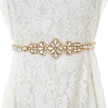 

Gold Rhinestones Bridal Belt Crystal Wedding Dress Belt Handmade Bridal Sash For Bridal Accessories S181G