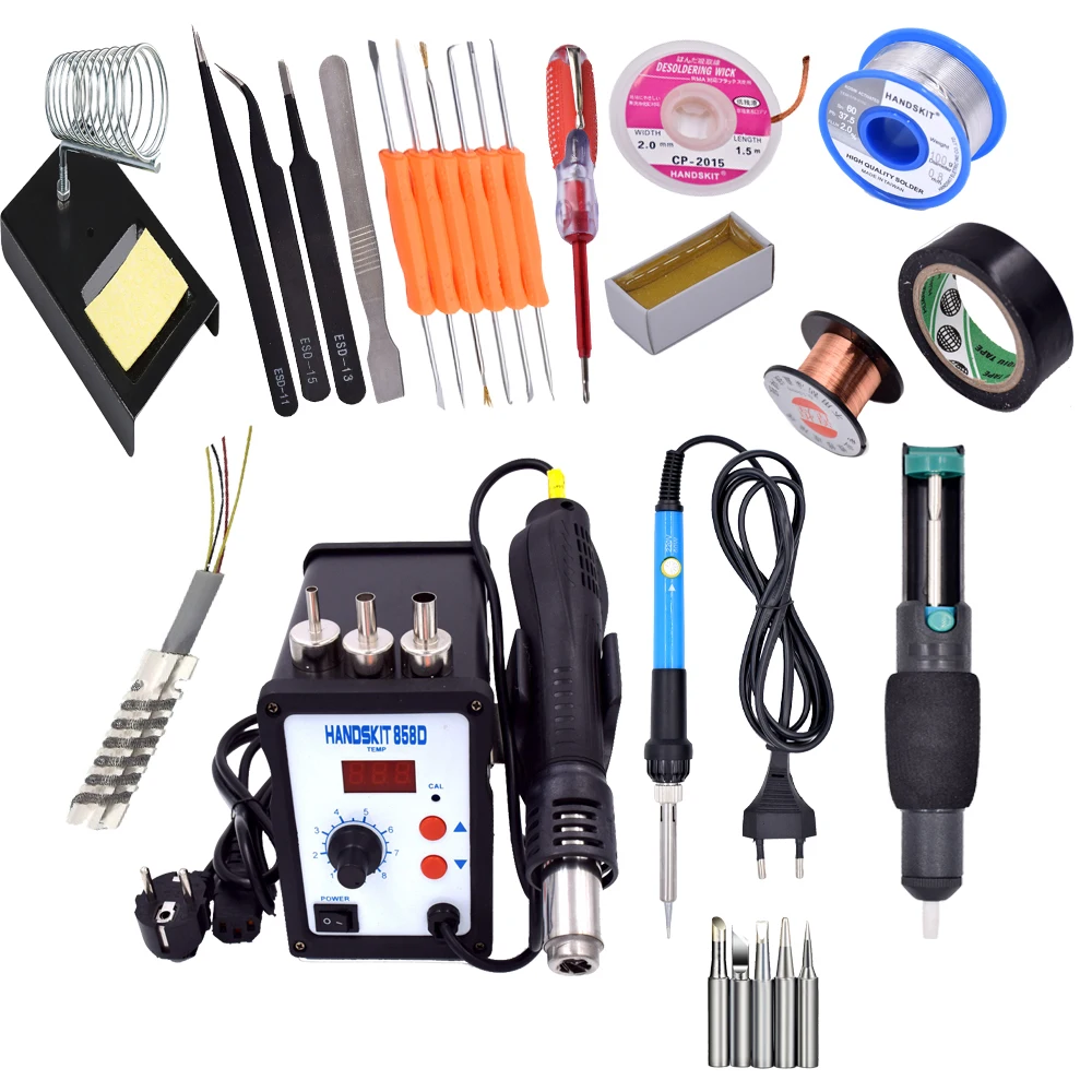 

HANDSKIT 220V 700W Lead-Free Soldering Station With Heat Element BGA Rework SMD Hot Air Gun Eletric Soldering Iron Kit Tool