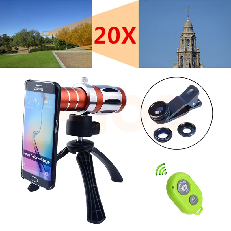 

2017 20x Zoom Telephoto Telescope Camera Lentes Kit Fisheye Wide Angle Macro Lens For Samsung Galaxy S3 S4 S5 S6 S7 edge NOTE 5