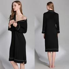 Новая осенняя и зимняя женская Модальная ночная рубашка с длинными рукавами, разрезы, юбки, сексуальные пижамы, большие размеры, домашний сервис