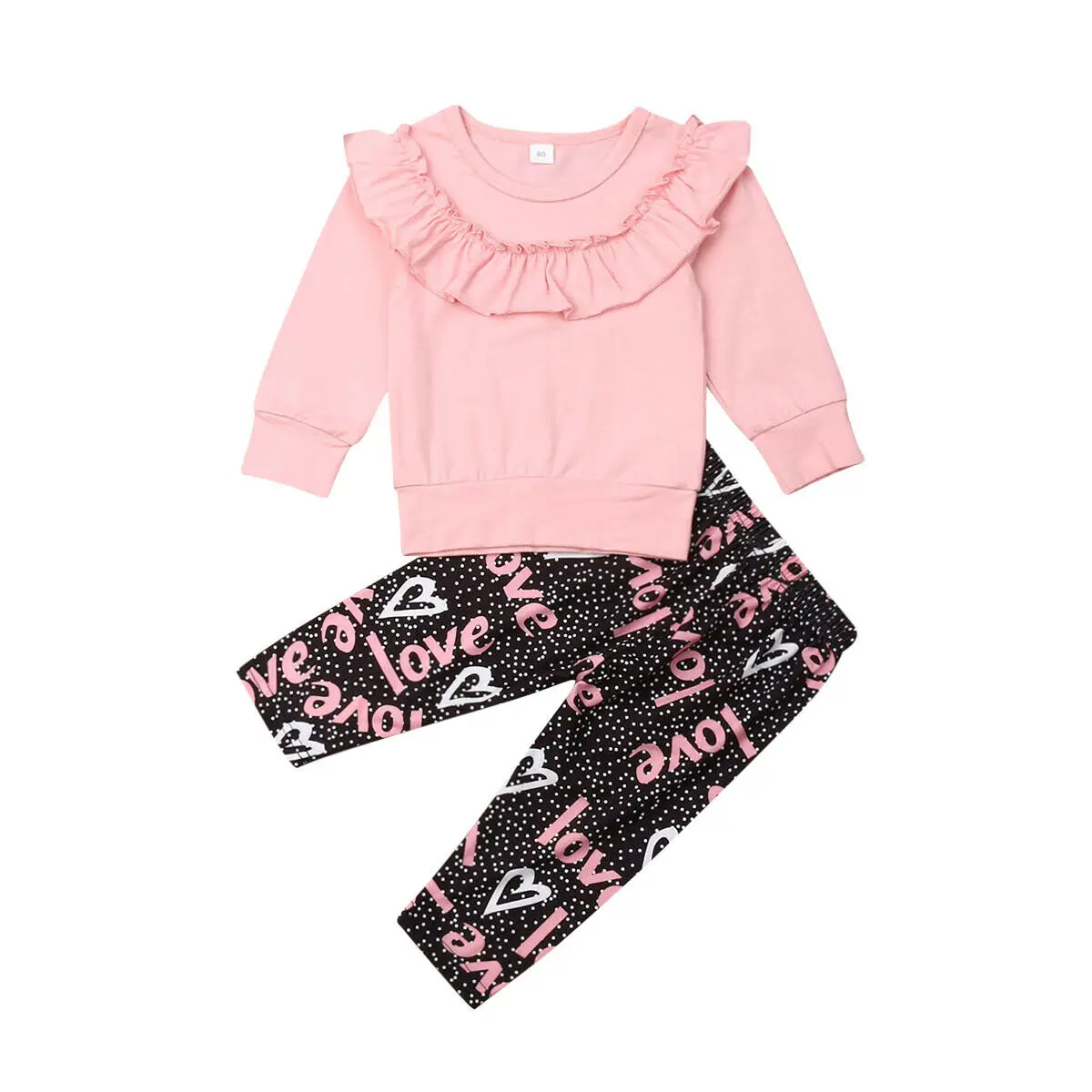 

Autumn 2PCS Toddler Baby Girls Clothes Sets Pink Long Sleeve Tops Letter Print Pants Outfits Clothes 0-5Y