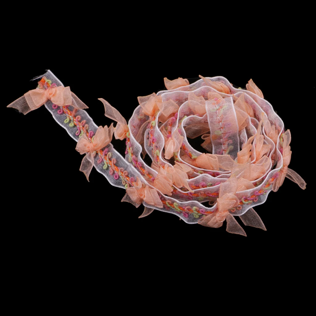 1 Yard Bowknot Embroidered Organza Ribbon Lace Trim Applique for Sewing on Clothing Dress Stage Costume Craft Supplies 13mm