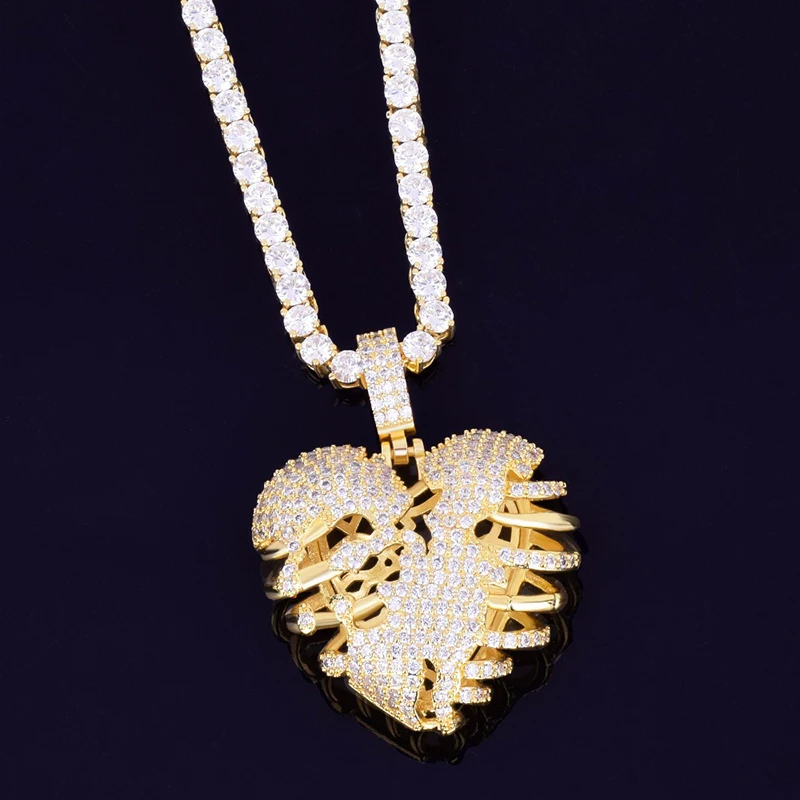 

Missfox Clavicle Love Hip Hop Chain Pendant Necklaces Gold Color Full Lab Diamond Cool Mens Pendant Necklace Gift For Man 2019